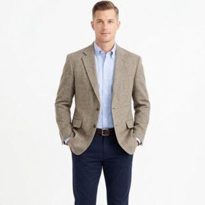 Jos. A. Bank Men's Tan Taupe 100% Silk Herringbone Tweed Sport Coat Size 46X